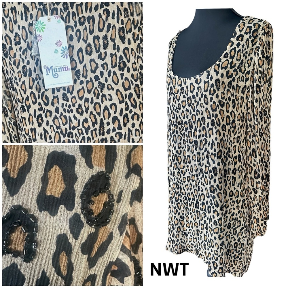 NWT Show Me Your MuMu Leopard Print Top with Black Beaded Accents